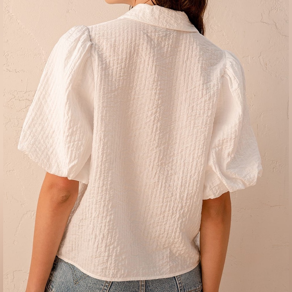 Lulus White Puff-Sleeve Button Up - Picture 2 of 5